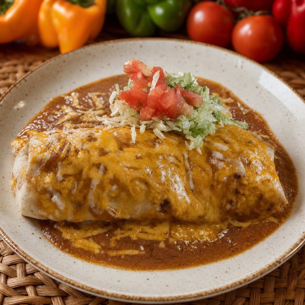 Shredded Beef, Cheese, Lettuce & Tomato Burrito.